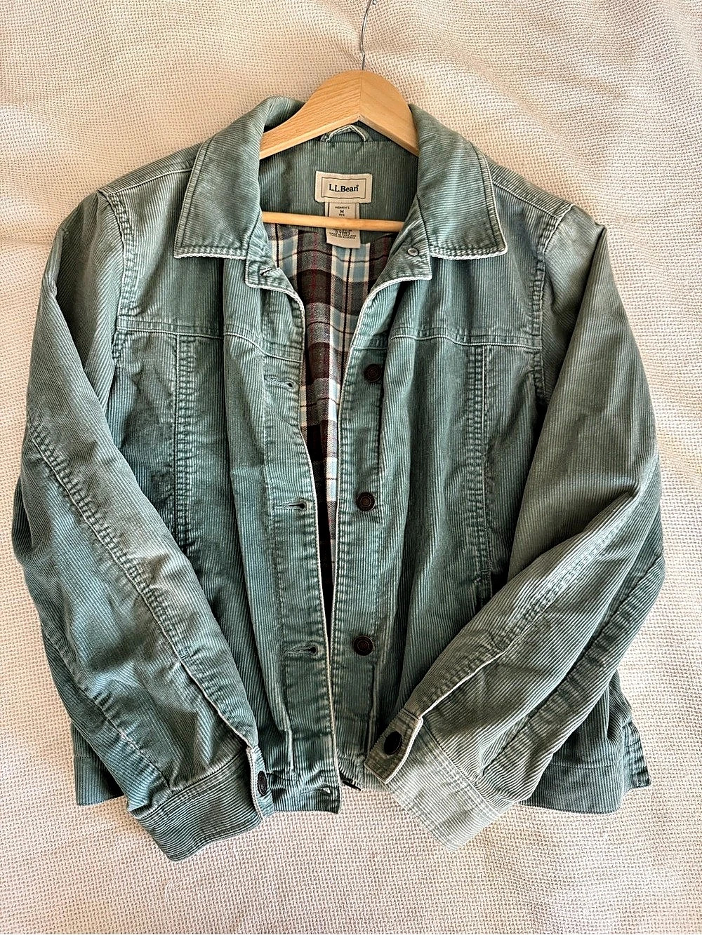 Vintage L.L.Bean Corduroy Plaid Lined Jacket Green Medium